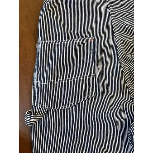 Round House Bib Overalls 38 X 32 Striped 100% Cotton Adjustable Straps - Picture 7 of 8